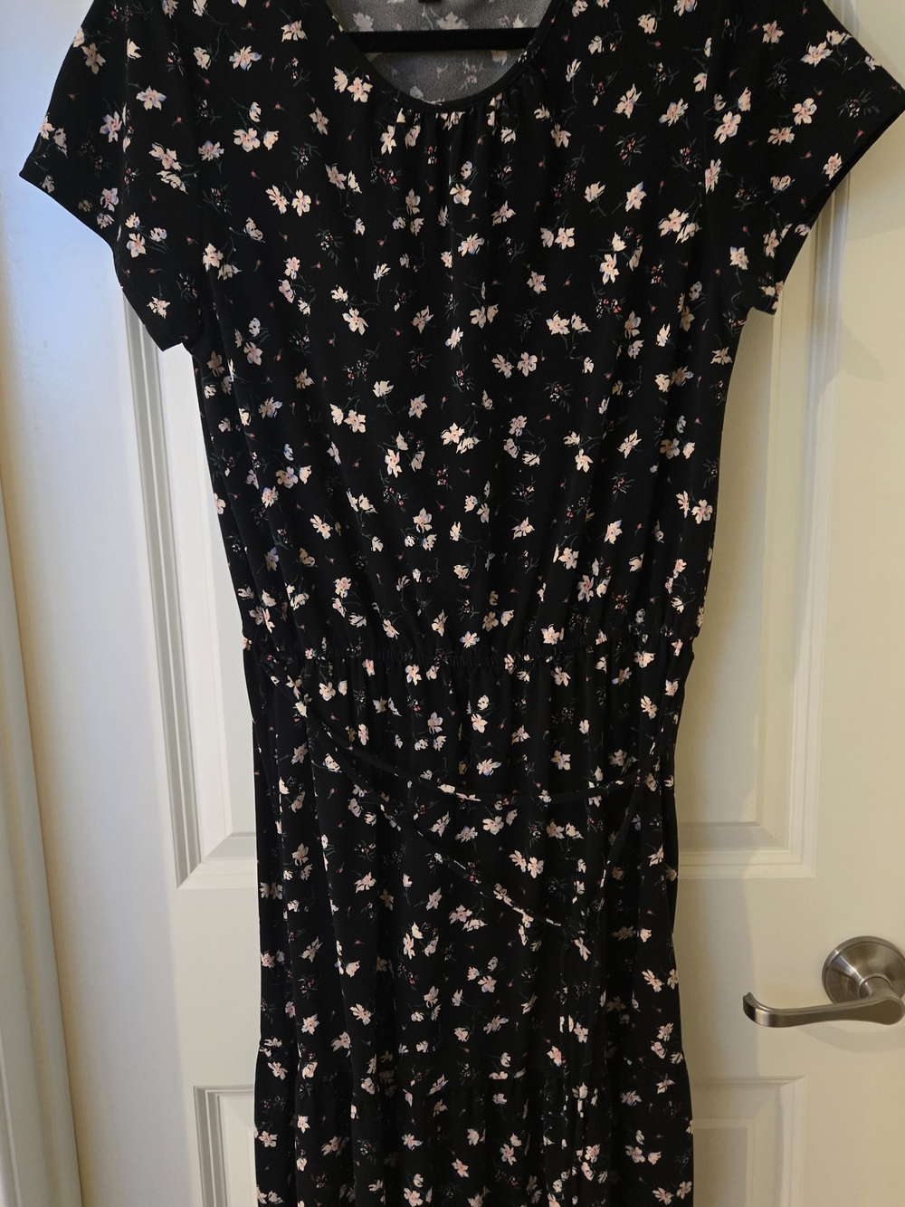 Banana Republic Black Midi Dress with Pink Floral Print
